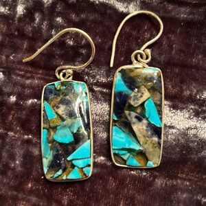 Turquoise Mosaic and Silver Earrings NWOT